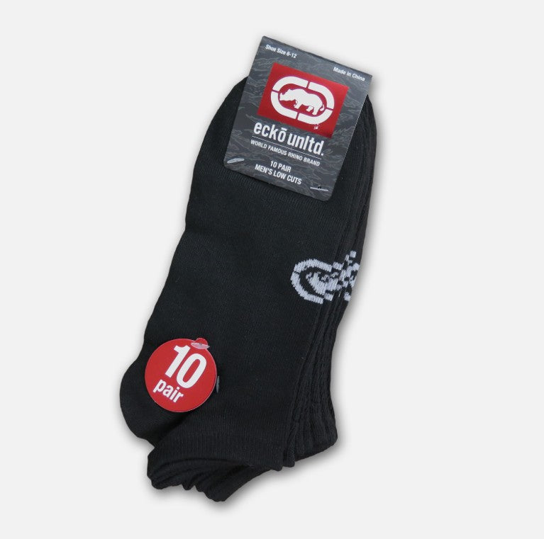10 Pairs of Ecko Men's Black Quick Dry No Show Athletic Socks