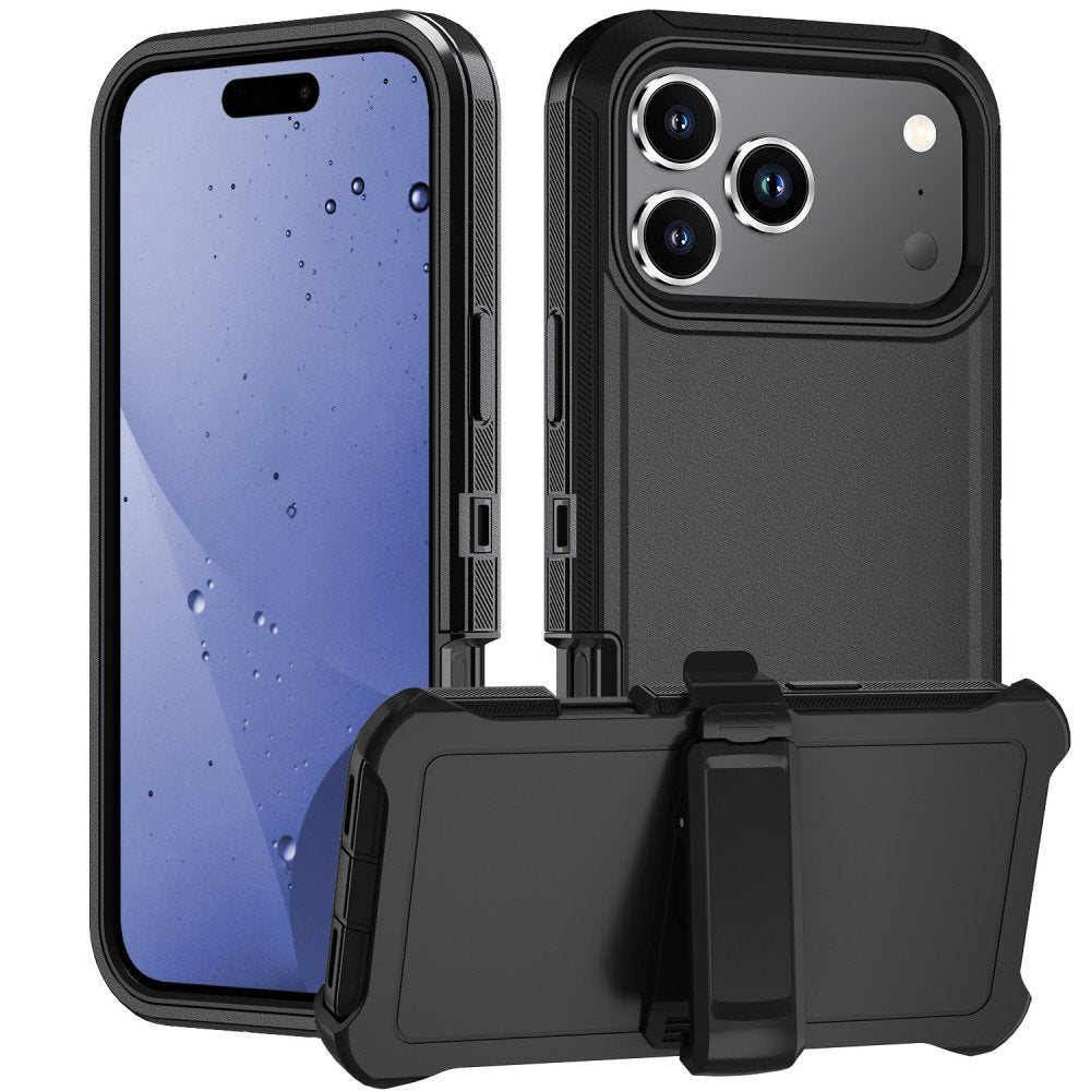 iPhone 17 Pro Max Heavy Duty Case Rugged Shockproof Dual Layer Belt Clip Black