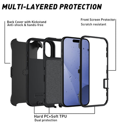 iPhone 17 Pro Max Heavy Duty Case Rugged Shockproof Dual Layer Belt Clip Black