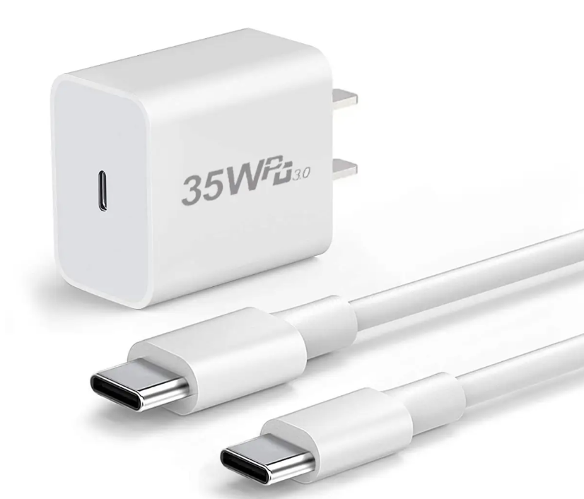 35W USB-C Fast Charger with USB-C to USB-C Cable – Compatible with iPhone 16 Series &amp; Galaxy S25 Series – White
