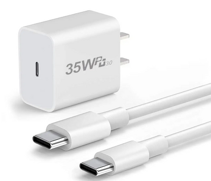 35W USB-C Fast Charger with USB-C to USB-C Cable – Compatible with iPhone 16 Series &amp; Galaxy S25 Series – White