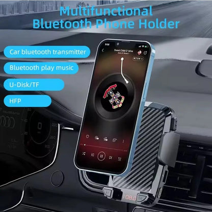 Bluetooth FM Transmitter Car Adapter with Receiver &amp; Clip-On Phone Holder Black