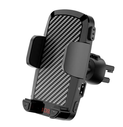 Bluetooth FM Transmitter Car Adapter with Receiver &amp; Clip-On Phone Holder Black