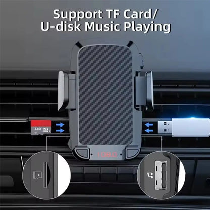 Bluetooth FM Transmitter Car Adapter with Receiver &amp; Clip-On Phone Holder Black