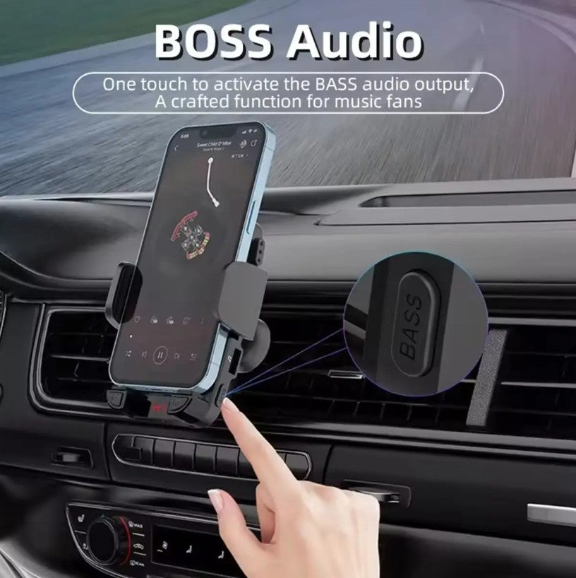 Bluetooth FM Transmitter Car Adapter with Receiver &amp; Clip-On Phone Holder Black