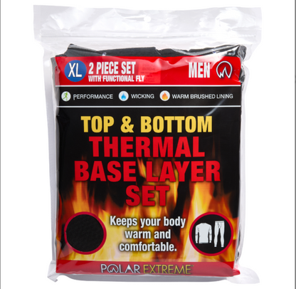 Polar Extreme Men’s Thermal Top &amp; Bottom Set – Insulated Fleece Lined Warm Base Layer for Cold Weather